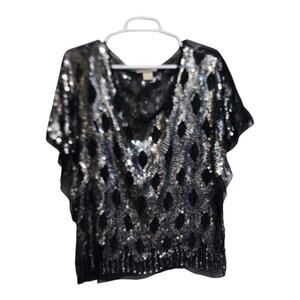 Gold Hawk 100% Silk Sequin Mesh Top Small Starlet Glam